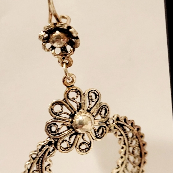 DGS Stamped Turkey Sterling Silver 925 Filigree Work Dangle Pierced Earrings - Picture 4 of 5